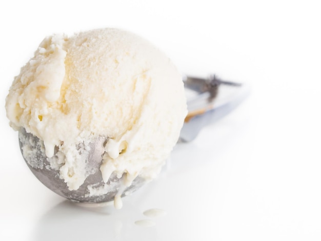 Gourmet Olathe sweet corn gelato on white background.