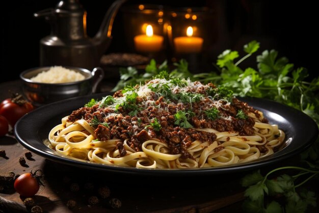 Photo gourmet pici pasta with wild mushroom ragu