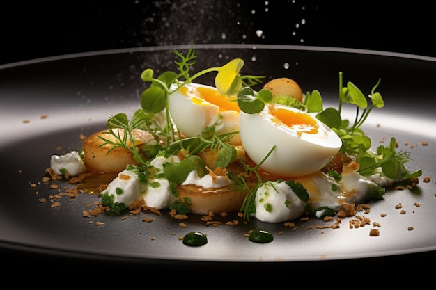 Gourmet poached ei op aardappel schuim