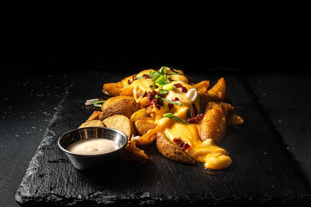 Gourmet potato wedges with cheese sauce