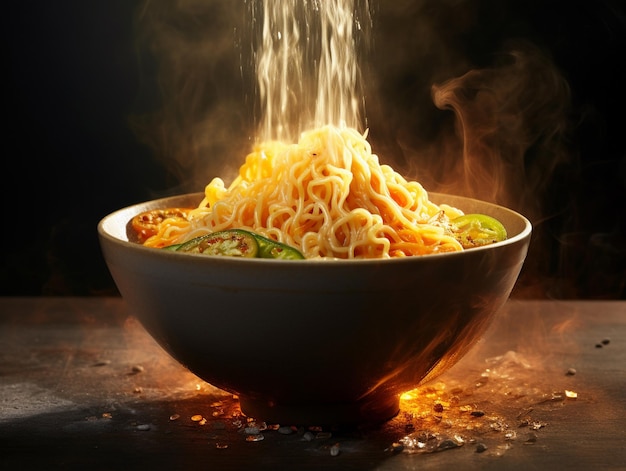 Gourmet ramen noodles in a steaming bowl