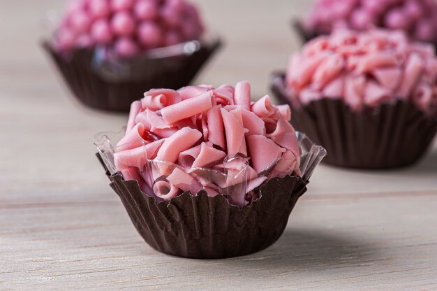 Gourmet red fruit brigadeiro. Typical Brazilian sweet