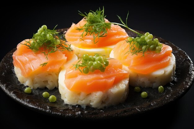 Gourmet Salmon eggs food potato Generate Ai