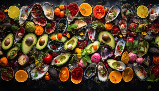 Foto piatto di taco gourmet a base di pesce con ingredienti freschi e verdure vivaci