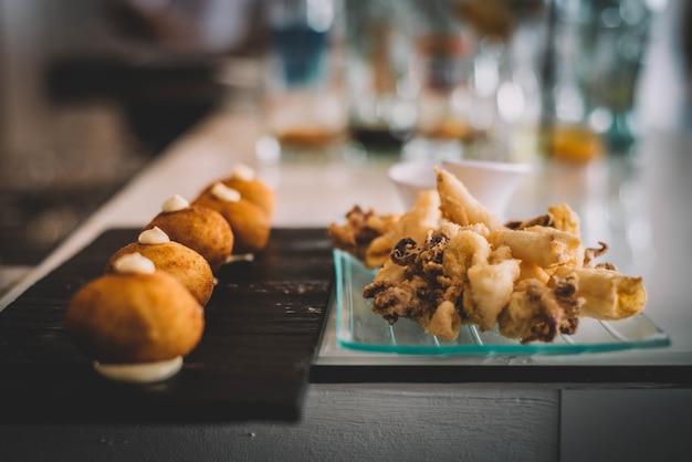 Gourmet serving of seafood croquettes