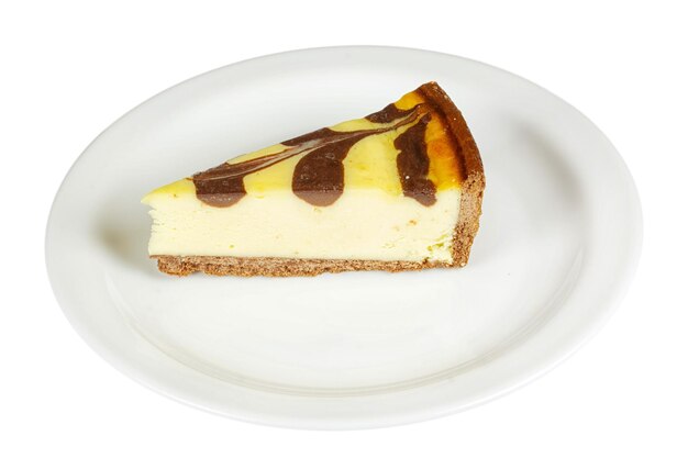 Gourmet slice of cheesecake on the white background