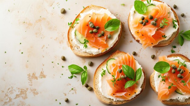 Gourmet Smoked Salmon Bagels with Cream Cheese and Fresh Herbs