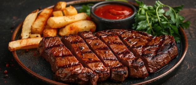 Gourmet Steak and Fries With Ketchup