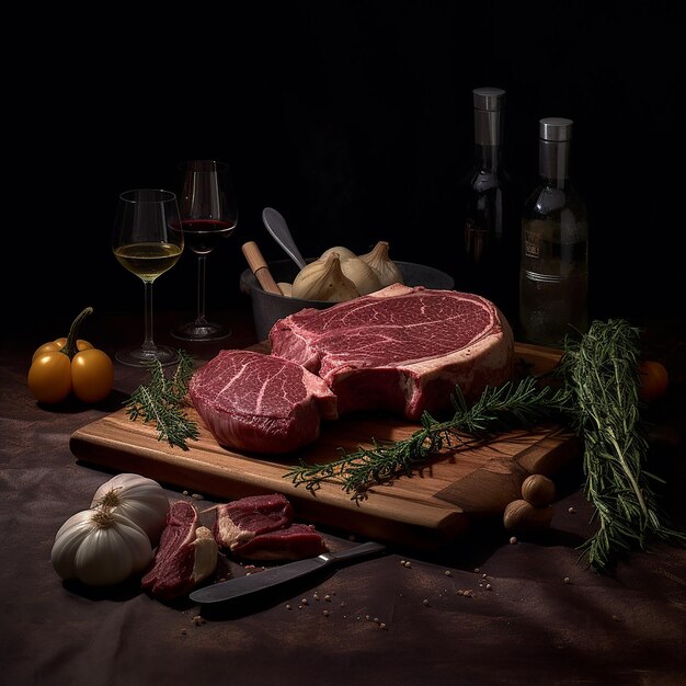 Photo gourmet steaks and fine wine pairings fast food burger fries all delicious