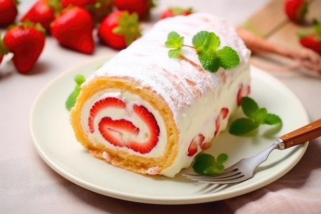 Photo gourmet strawberry cream swiss roll