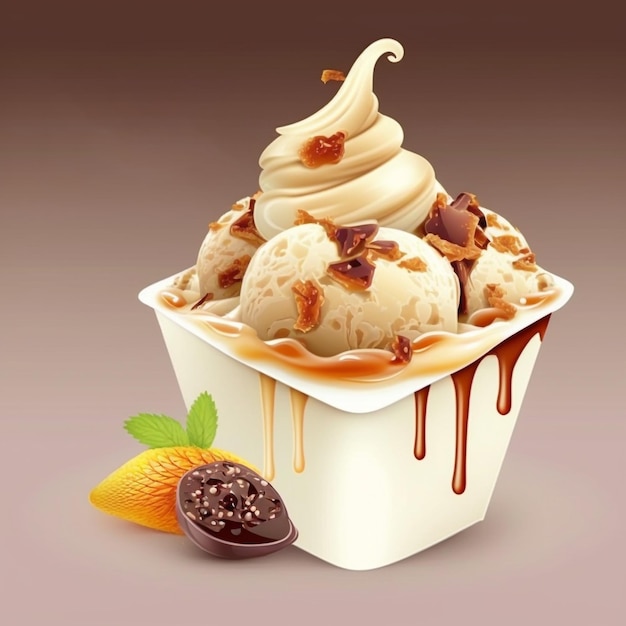 Gourmet summer dessert of ice cream with dates