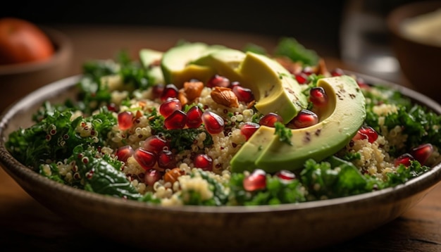 Un'insalata di quinoa vegetariana gourmet con ingredienti biologici freschi generati dall'ia