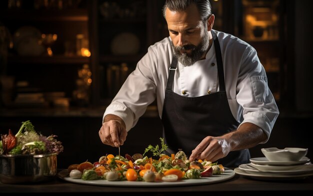 Foto gourmetgerecht met witte jas