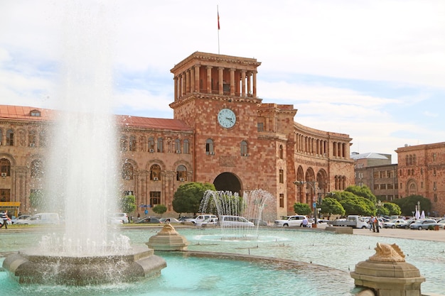 The Government House with Beautiful Fountains Located on the Republic Square of Yerevan Armenia