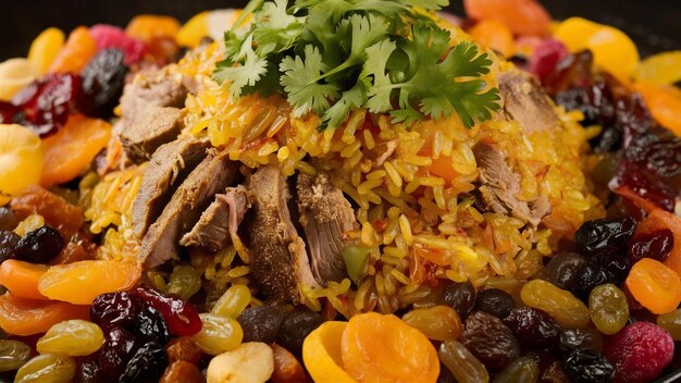 Photo govurma plov national azerbaijani food with rice garnish and dry fruits