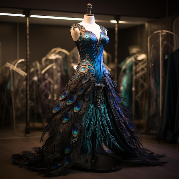 Photo a gown made of peacock wings