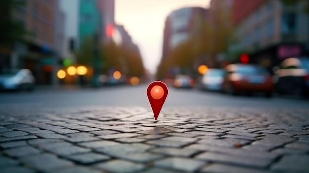 Gps-compatibele mobiele telefoon met navigatie-waypoints Generatieve AI met een wazige stadsachtergrond