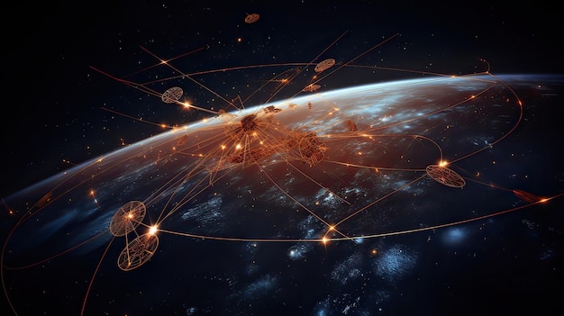 GPS satellite constellation shines brightly forming a celestial network that not only guides our earthly journeys but also symbolizes our quest to unravel the mysteries of the cosmos Generated by AI