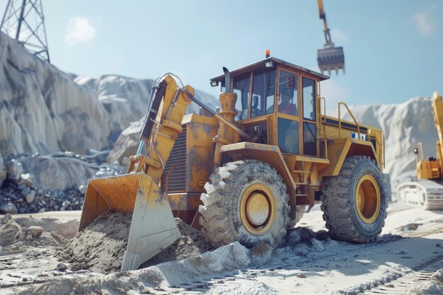 Graafmachine die zand losmaakt in een steengroeve op een bouwplaats