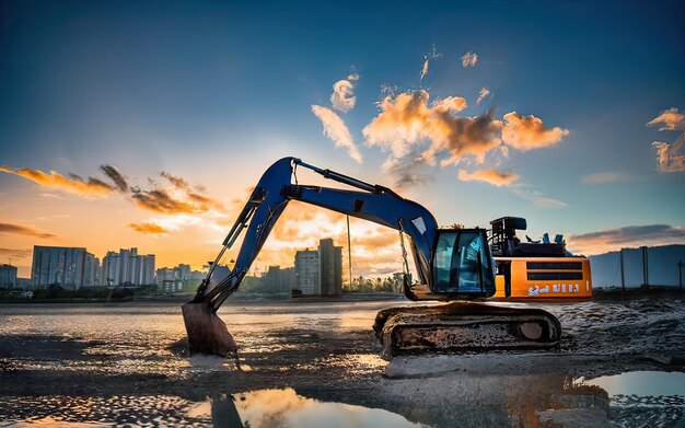 Graafmachine werkt op vuil terrein