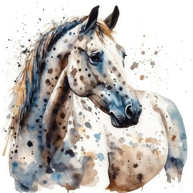 Graceful Appaloosa Horse in Watercolor on White Background