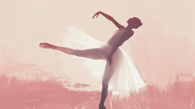 Photo graceful ballerina dancing on a pink background the dancer is wearing a white tutu and pink ballet slippers