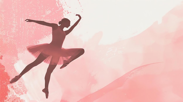 Foto graziosa ballerina che balla su uno sfondo rosa con una consistenza acquerellata
