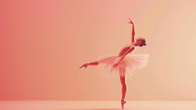 Photo a graceful ballerina is poised on one leg her arms outstretched as she balances in a perfect pirouette