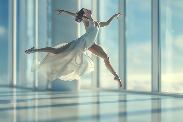 Graceful ballerina leaping through the air