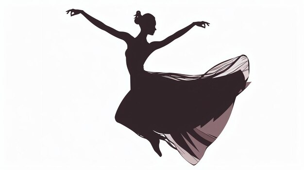 Photo graceful ballerina in midair with arms outstretched wearing a flowing dress