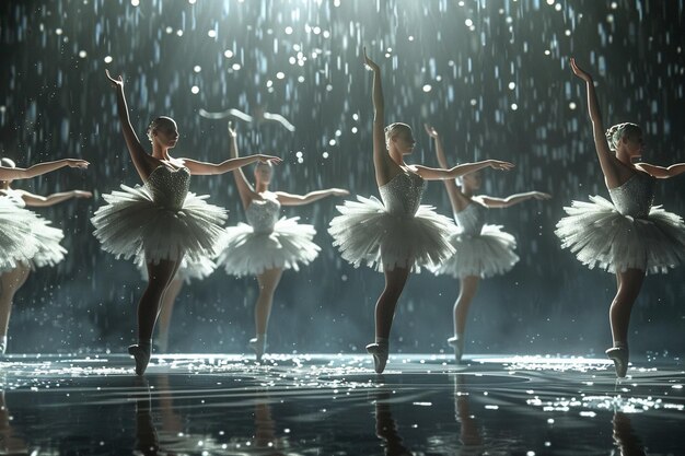 Graceful ballerinas performing in tutus