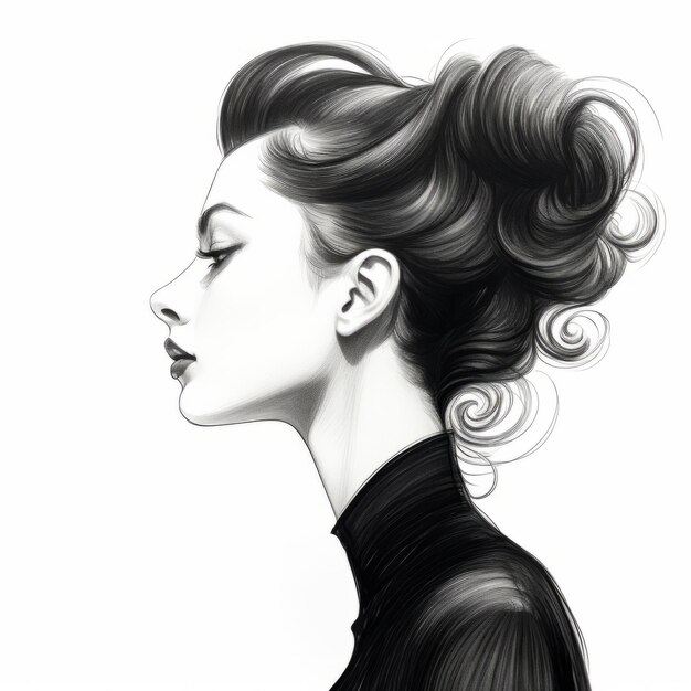 Graceful Black And White Portrait Illustration Of A Pensive Model