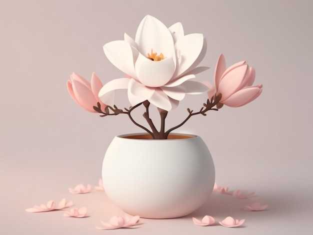 Graceful Blossom CartoonStyle Abstract Minimal Flower Magnolia