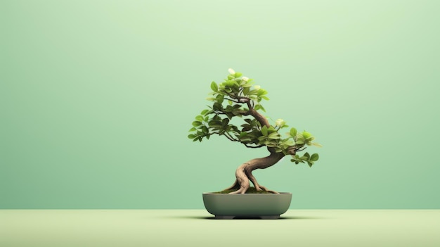 Photo graceful bonsai tree and pot on green background hyperrealistic composition