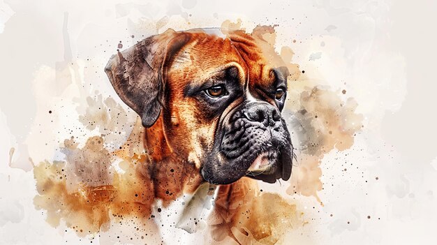 Photo graceful boxer delicate watercolor portrait of a playful canine