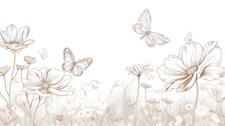 Photo graceful butterflies flit among a field of delicate flowers in this beautiful handdrawn illustration