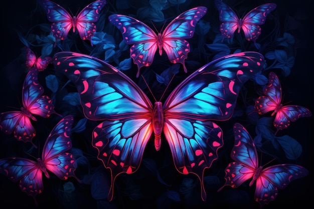 Graceful Butterflies night flight Glowing summer field