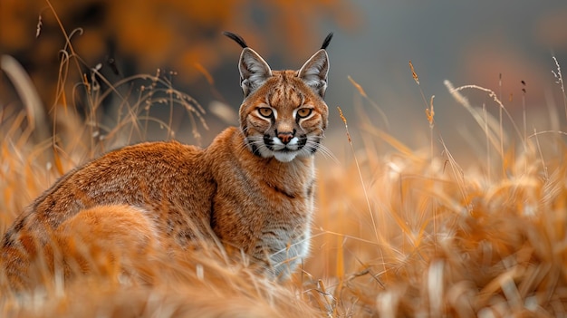 A graceful caracal prowling through the tall grass of its natural habitat its lithe body and