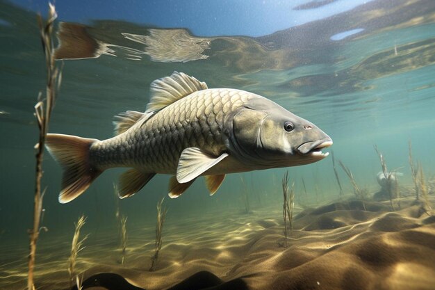 Photo graceful carp navigating shallows