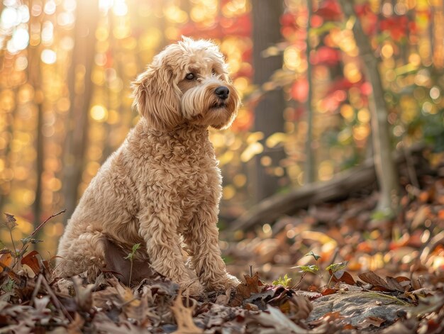 Graceful Cockapoo Sitting in Lush Forest Setting