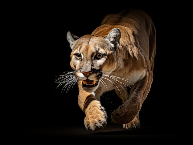 Graceful cougar in motion close up view