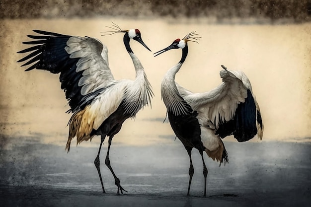 Graceful courtship dance of cranes