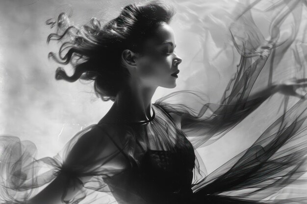 Foto graziosa ballerina in movimento in bianco e nero