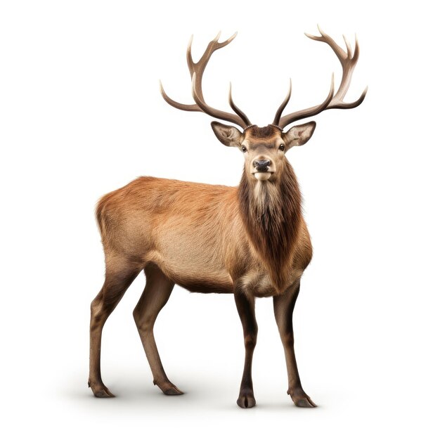 A graceful deer captured elegantly against a stark white background