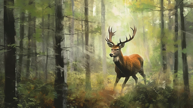 A graceful deer prancing through the forest AI generated