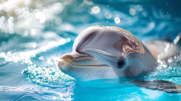 写真 高解像度で撮影された輝く水の中を泳ぐ優雅なイルカ様々なデザインプロジェクトに最適な美しい海の景色ai
