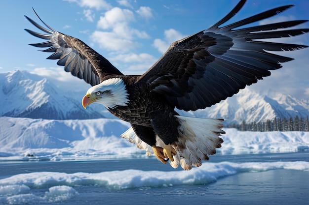 Photo graceful eagles soaring through the azure sky captured in midflight with outstretched wings and keen eyes