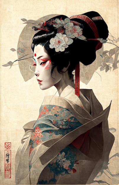 Graceful Elegance Oriental Geisha Amidst Paper Screens