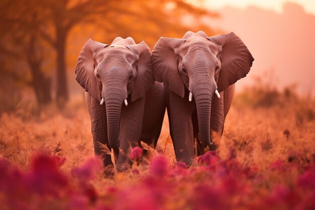 Graceful elephants roaming through the savannah