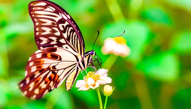 Graceful Encounter Monarch Butterfly Resting on a Flower Plant Captivating Nature's Light and Beauty